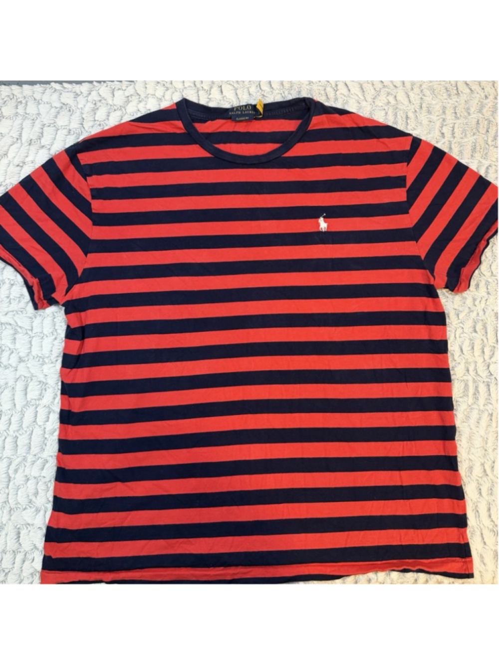 Polo Ralph Lauren Men's Red Navy Striped Logo Crew Neck Short Sleeve T-Shirt L